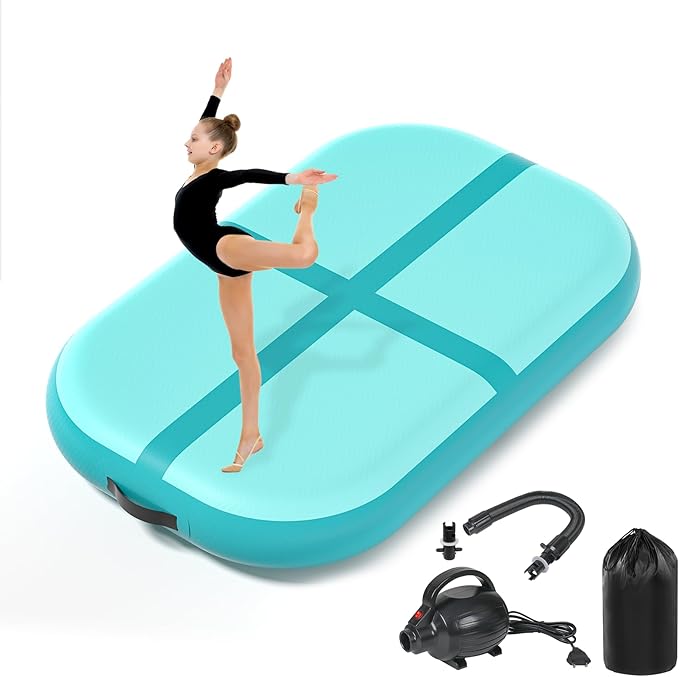 Inflatable Air Gymnastics Tumbling Mat 6ft 10ft 13ft 16ft 20ft, Air Tumble Track Mat 4/8 inches Thickness with Electric Air Pump for Home Use Training Cheerleading Yoga Water Beach Park