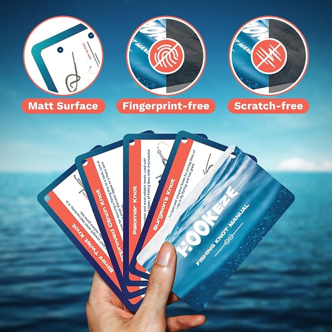 HOOK-EZE Fishing Knot Tying Tool(Standar-Metal), Fishing Knot Tying Cards to 8 Essential Fishing Knots, Come with A Fly Fishing Zinger Retractor