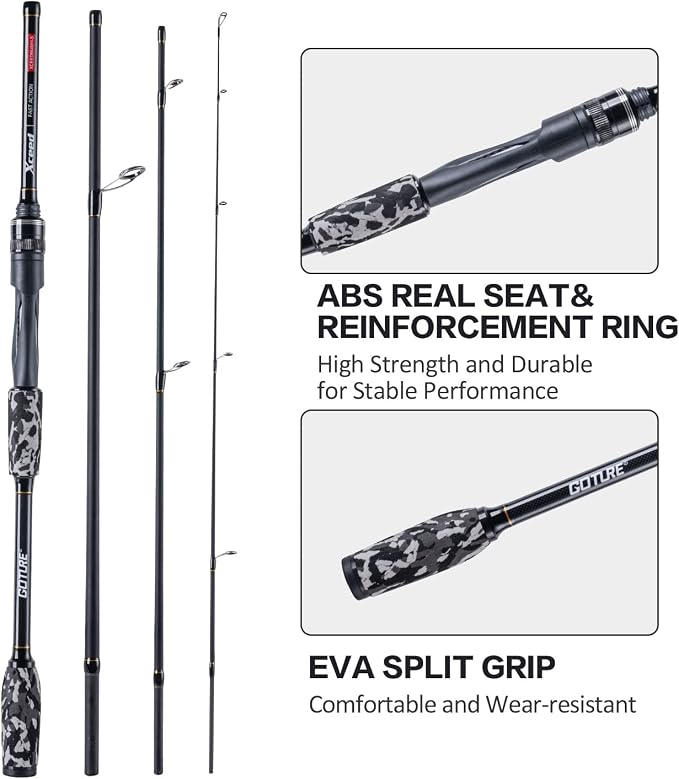 Goture 4-Piece Travel Carbon Fishing Rod M/MH Action 6.6-12ft Multi-Colors | Goture multi-spec travel fishing rods adopt upgraded high-grade carbon fiber blank with premium Fuji line guides