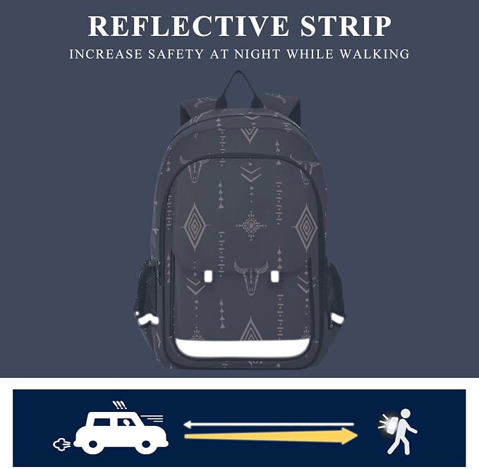 Fisyme Boho Bull Skull School Backpack Laptop Backpack Bags Bookbag Travel Casual Computer Notebooks Daypack