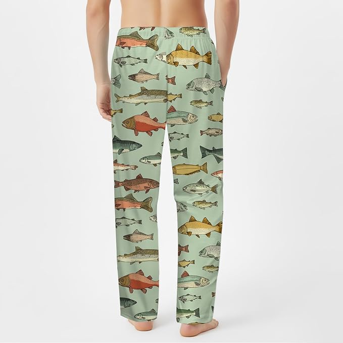 GNEW Fish Pajama Pants – Funny Fishing Lover Sleepwear, Cozy Unisex Lounge Pants Gift for Men Women