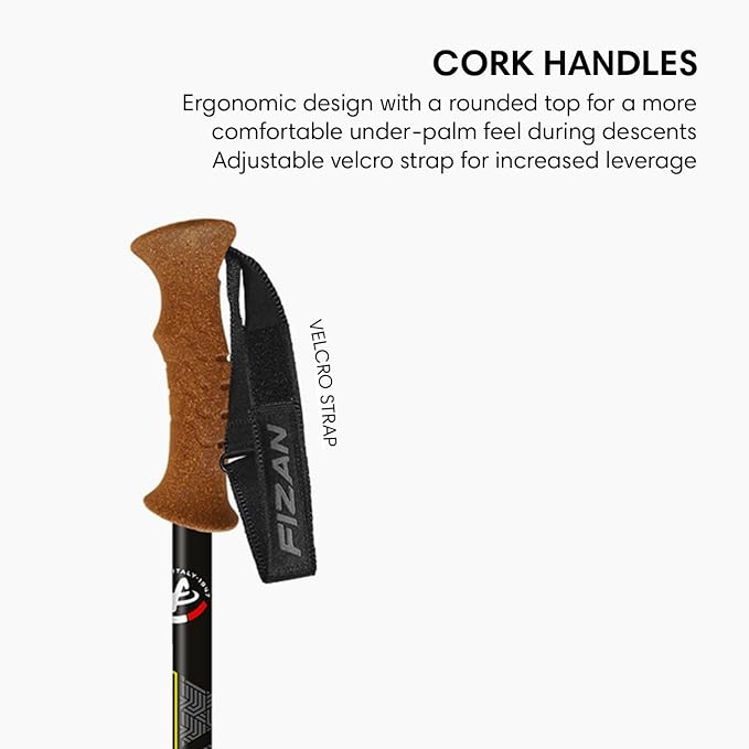 Fizan Tierra Trekking Poles – 8 oz, Ultralight, Backpacking, Thru Hiking Poles, Adjustable, Collapsible, Customized Fit, Cork Grips, Aluminum Walking Sticks