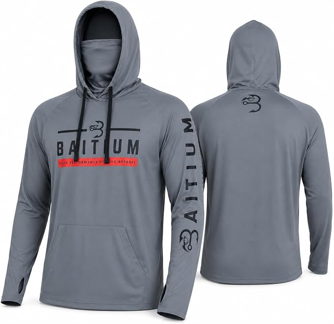 Fishing Shirts for Men,UPF50 Hooded Long Sleeve with Gaiter, Sun Protection Dry Fit Apparel, Face Mask, Fishing Clothes