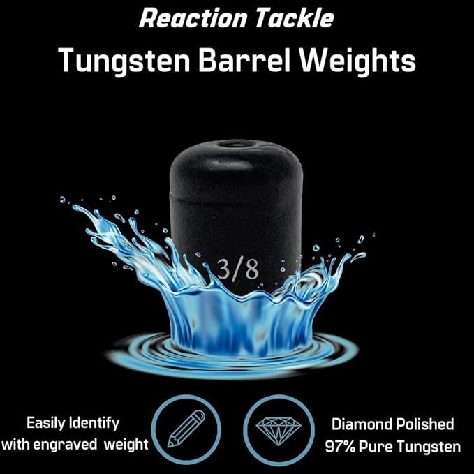 Reaction Tackle Tungsten Barrel Weights - Egg Shaped Sinkers for Carolina Rig Bass Fishing - Freshwater & Saltwater - Size Stamped