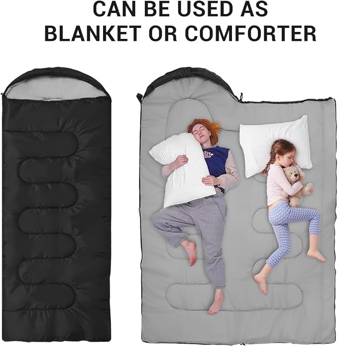 Double Sleeping Bag for Adults Camping,Bring Pillow, XL Queen Size Sleeping Bags for 2 Person Hiking Backpacking, Lightweight Waterproof with Compression Sack