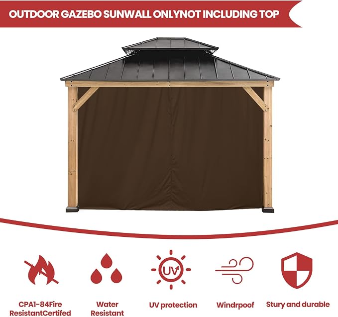 Coastshade Gazebo Pergola Canopy Panel Sidewalls Replacement 10ft Gazebo Pergola Privacy Panels Sidewall for Gazebos with 12Curtain Rings &12Rail Hooks, Brown