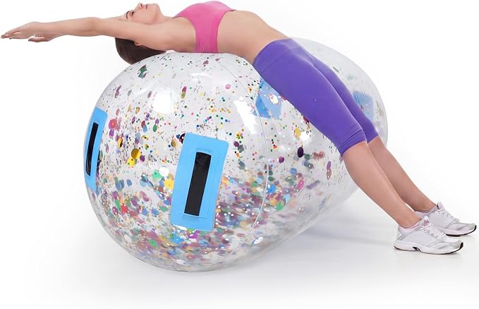 Gemscream Gymnastics Barrel Inflatable Air Roller Mat 40" x 24" Glitter Tumbling Air Barrel Gymnastic Cylinder Tumble Equipment for Back Handspring Trainer Cheerleading Yoga Home Use