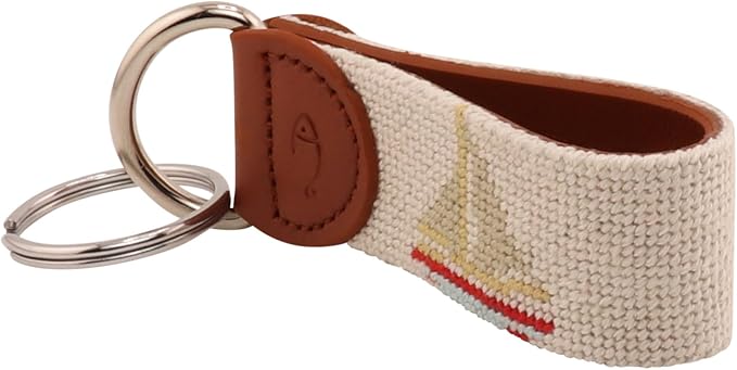 Leather Hand-Stitched Needlepoint Key Fob or Key Chain