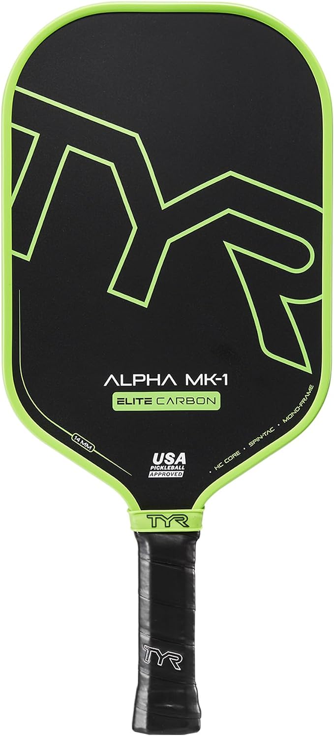 TYR Alpha MK-1 Elite Carbon Pickleball Paddle - Spin-Tac Sport Racquet | USA Pickleball Approved | Polypropylene Honeycomb Core | Sweet Spot Enhancement | Spin-Tac Carbon Fiber Surface