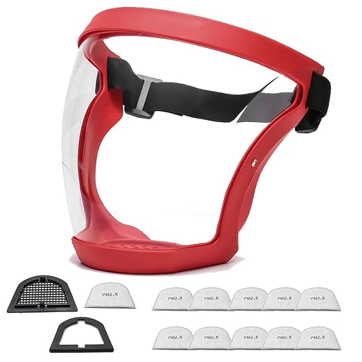 Anti-Fog Full Face Active shields Protection Visible Expression Transparent Breathable Comfortable Adults Reusable (Red, 1PCS)