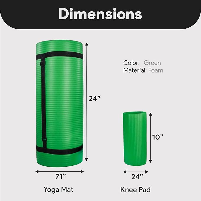 BalanceFrom 71x24 Inches Yoga Mat with Knee Pad and Optional Blocks – Extra 1-Inch Thick Non-Slip Foam with Anti-Tear Surface and Carrying Strap for Home, Studio, or Gym Workouts