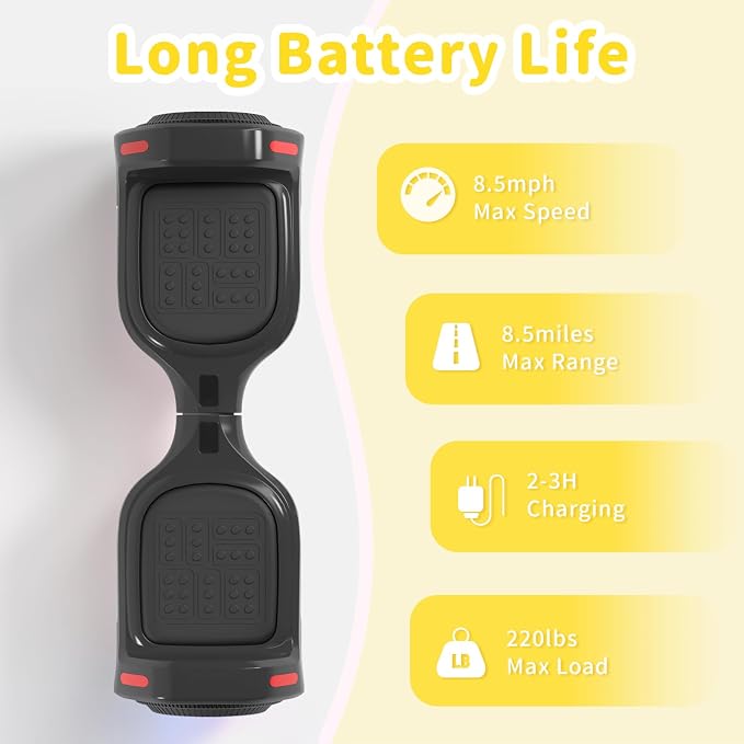SIMATE 6.5" Bluetooth Scooter, LED Lights & APP & Music Speaker, Long Battery Life, Gifts for Kids & Adults & Girls & Boys, for All Ages