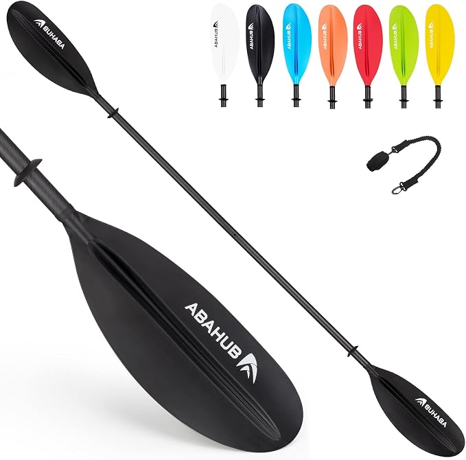 Abahub 1 x Carbon Kayak Paddles, 90.5 Inches Kayaking Oars for Boating, Canoeing with Free Paddle Leash, Carbon Fiber Shaft Black/Blue/Green/Orange/Yellow/White/Red Plastic Blades