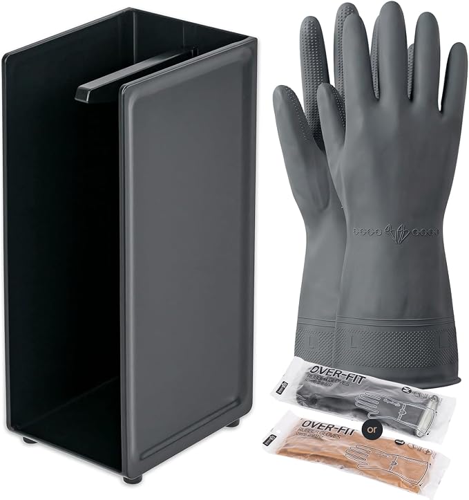 COELO Hidden Glove Drying Holder Rack Dryer for Kitchen Gloves Cloth Linen Sponge Loofah Table Top Stand with 1 Pair Dishwashing Rubber Glove, Black