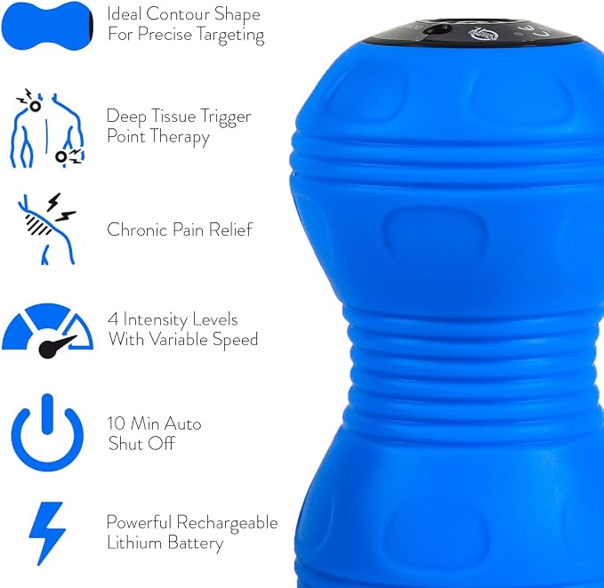 Rolling With It Vibrating Peanut Massage Ball - Deep Tissue Trigger Point Therapy, Myofascial Release - Handheld, Cordless - 4 Intensity Levels - Dual Lacrosse Ball Vibration Massager (Blue)