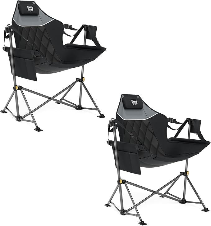 Timber Ridge Hammock Camping Chair with Adjustable Backrest, Heavy Duty Folding Hammock Chair Supports 300lbs, Portable Hammock Chair for Camping, Travelling and Patio, Black 2 Pack