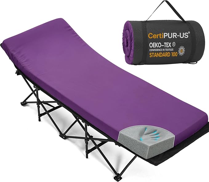 CYMULA Camping Cot Pad 2 Inch Memory Foam, Camping Pad for Folding Cot and Foldable Cot, Portable Roll Up Camp Gear for Car Camping Travel Tent, Non-Slip Waterproof Bottom, Removable Cover, Pad Only