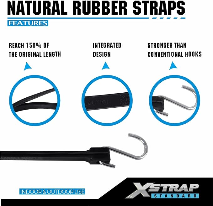 XSTRAP STANDARD 20 Pack 31'' Adjustable Rubber Tarp Straps, EPDM Bungee Cords with Hooks, Ideal for Securing Tarps, Canvases, Flatbed Trailers