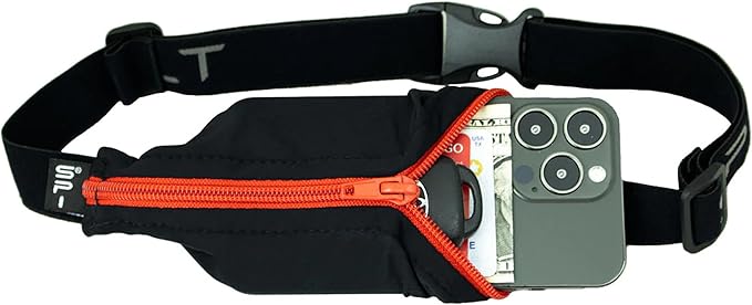 SPIbelt Running Belt Original for Women Men, Phone Holder for Running, Running Fanny Pack, Holder for Phone, Running Waist Pack, Adjustable Waist, [Fits All Phones]. Black with Red Zipper
