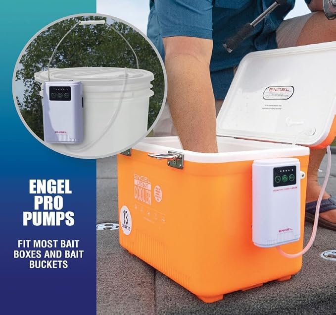 ENGEL Ultra Quiet Lithium-Ion USB Rechargeable Live Bait Aerator Pump & Bubbler with Universal Clip fits Most Bait Buckets