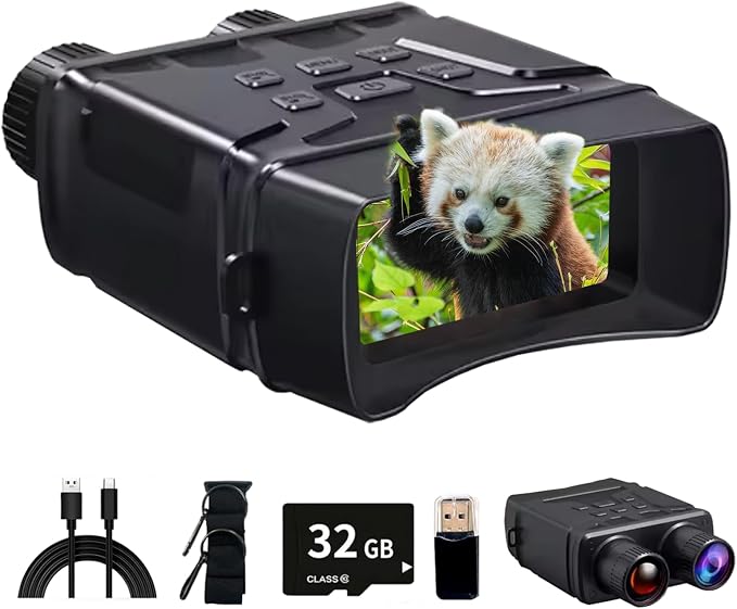 Night Vision Goggles | 10X Zoom Night Vision Binoculars & 3'' LCD Screen with Infrared, 3000mAh Rechargeable Battery, 32GB TF Card, Video and Sound Recording for Camping, Black