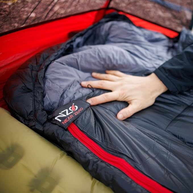 Near Zero Peralta 25°F Lightweight Sleeping Bag – Sorona Insulation for Outdoor Camping, Compact 2.5 lb Design, 20D Ripstop Nylon Shell – 86"x33", Compresses to 10"x6"