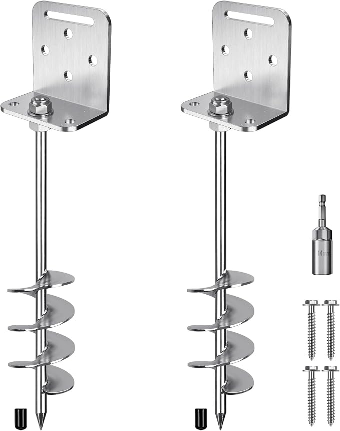 Insaga 18''/24''/30'' Ground Anchors Screw in Earth Anchor Solid Steel with L Bracket for Trampoline Mobile Home Swing Set Shed Carport Tent Stakes, Wider Helix Blade & Chrome Plated Finish, 2/4/6Pcs