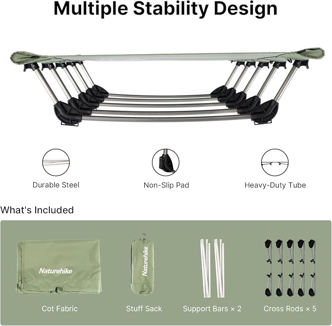 Naturehike Camping Cot, Ultralight Folding Backpacking Cot, 60-Second Easy Set-Up, Supports 330lbs, Portable Camping Bed for Adults Hiking Travel Home