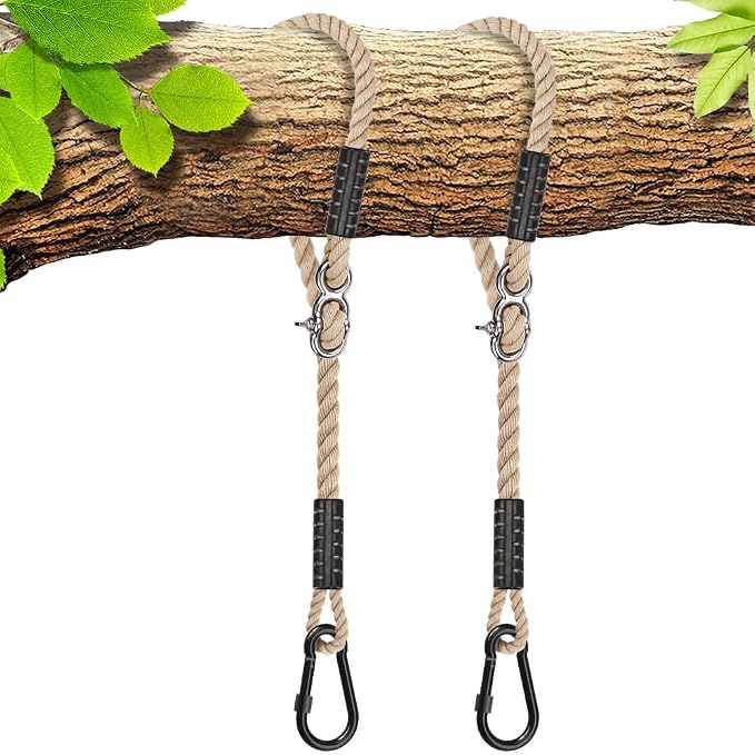 SELEWARE Tree Swing Rope Hammock Tree Straps Hanging Kit, Adjustable Rope Fast & Easy to Hang Hammock Chair Swing for Indoor Outdoor Tree Branch Camping Playground Accessories (Beige, 10ft, 2 Pack)