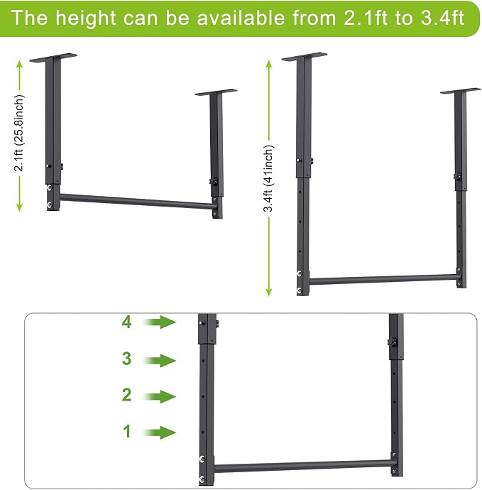 Kipika 48" Ceiling Mounted Pull Up Bar, Heavy Duty Multi-Grip Chin Up Bar,Mounted Pullup Bar, Adjustable Height, Pull Up Bands for Chin Ups & Body Stretching, Ideal for Home Gym and Strength Training