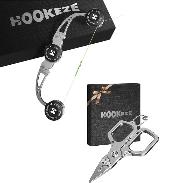 HOOK-EZE Titanium Fishing Pliers, 4.1" Saltwater Resistant Fishing Scissors, FG Knot Tying Tool, GT Knot Assist for Braid to Leader Connection, Adjustable Tension