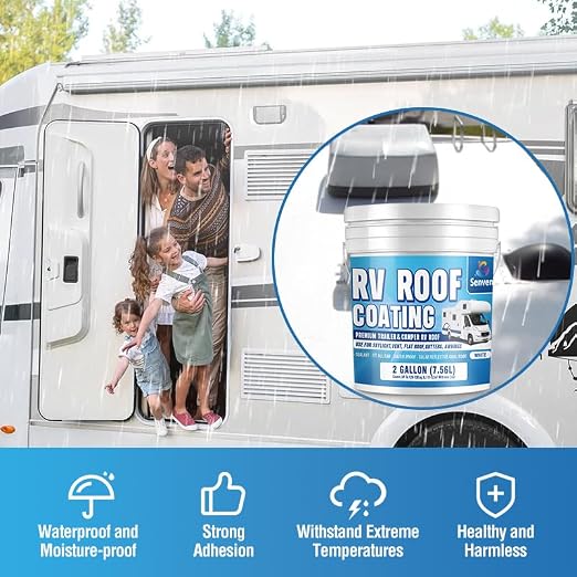 RV Roof Sealant 2 Gallon RV Roof Coating RV Roof Sealant White Waterproof Solar Reflective & Leak Repair for Trailers Campers Motorhomes