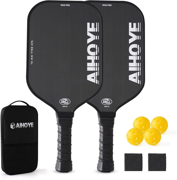 Aihoye PRO Pickleball Paddles- Raw T700 Carbon Fiber Textured Surface (CFS) with High Grit & Spin, Pickleball Paddles with 16MM Polypropylene Honeycomb Core, USAPA Approved