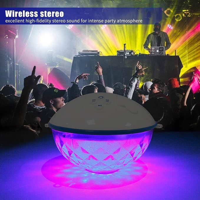 Floating Pool Speaker w/Colorful Lights, Portable Wireless Pool Speaker Bluetooth Waterproof IP68, Built-in Mic & Crystal Clear Sound Floating Hot Tub Speakers for Pools Party Outdoor (White)