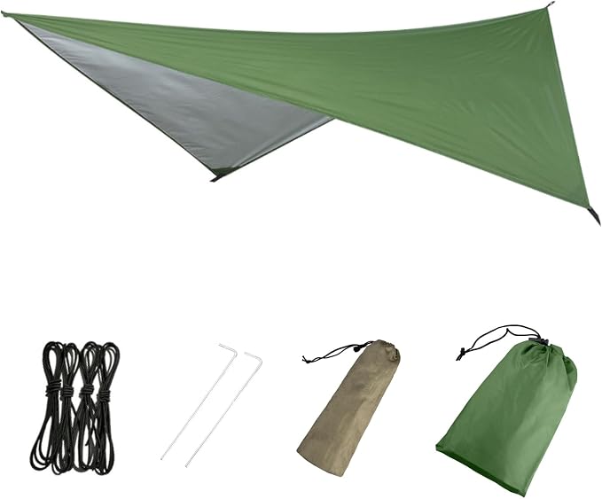 Azarxis Hammock Camping Tarp Rain Fly, Waterproof Tent Shelter Awning Sunshade Cloth Picnic Mat for Outdoor Hiking Beach Backpacking - Included Guy Lines & Stakes