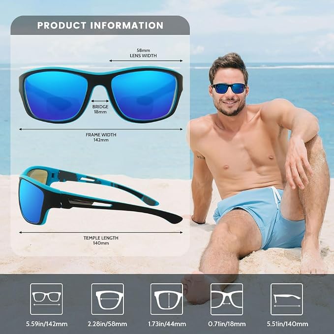 Mens Bifocal Sunglasses with Readers Built in, Wrap Around Bifocal Readers Sunglasses Reading Sun Glasses, Blue/Black