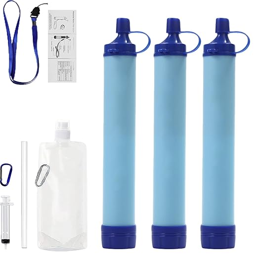 Water Filter, Survival Filtration Portable Gear, Emergency Preparedness, Supply for Drinking Hiking Camping Team Family Outing (3PCS)