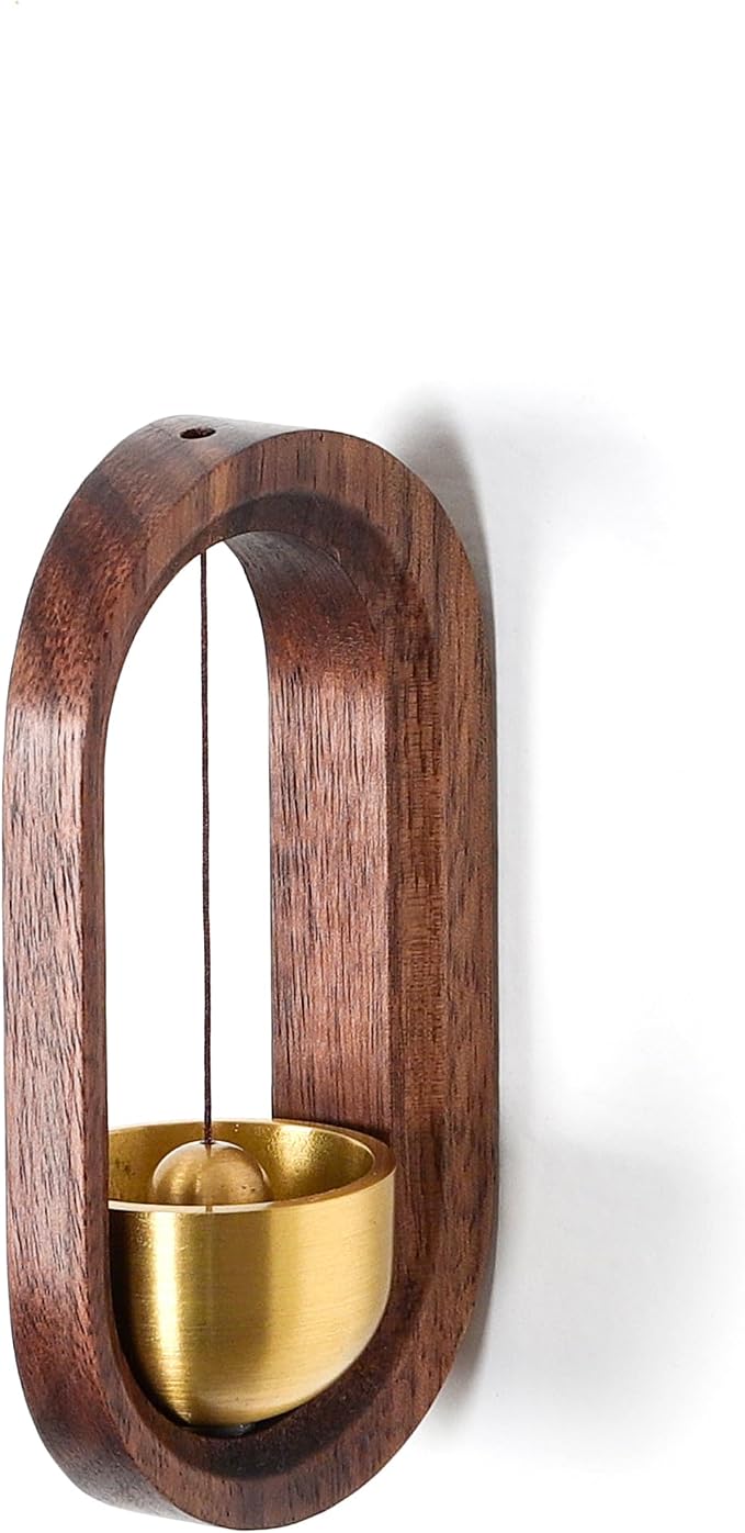 Shopkeepers Bell - Magnetic Attached Doorbell for Door Opening - Unique Office Ornament and Hanging Decoration for Business Entrance, Fridge Sticker and Barn Door (Side-Fixing-Walnut)