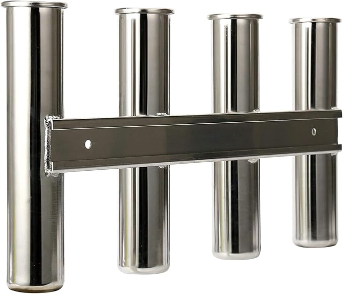 Amarine Made 4 Tube Fishing Rod Rack Mirror Finish Stainless Steel 316 Wall / Side Mounted Rod Holder for Boat Yacht