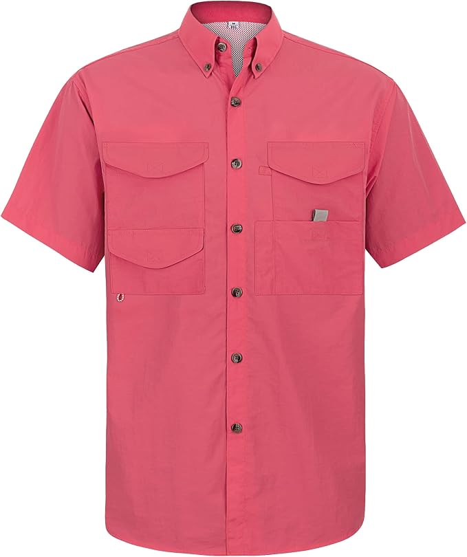 Alimens & Gentle Short Sleeve Fishing Shirt Wicking Fabric Sun Protection Casual Button Down Shirts