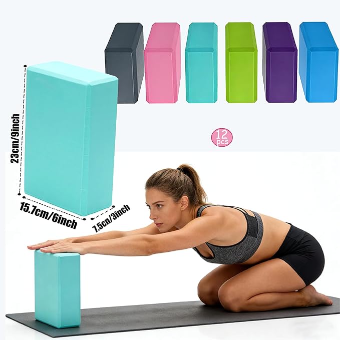 Foam Yoga Blocks Lightweight Non-Slip Supportive Yoga Bricks Yoga Props Accessories for Women Men, Stretching and Meditation (6 Colors)
