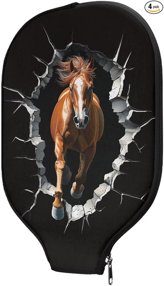 Horse Pickle Ball Paddle Covers Sunflower Hummingbird 4 Pcs Pickleball Paddle Cover Elongated Pickleball Racket Carry Sleeve with Zipper Paddle Case Fits Most Paddle
