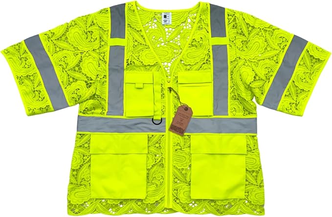 Lace-Mesh Safety Vest for Women & Men - Breathable, High Visibility Vest with Zipper & ANSI Class 2 Reflective Strips