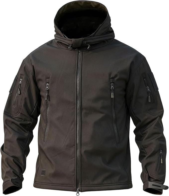 Men's Military Tactical Jacket Fleece Lined Hooded Mens Softshell Jacket Waterproof Windproof and Warm Winter Coat