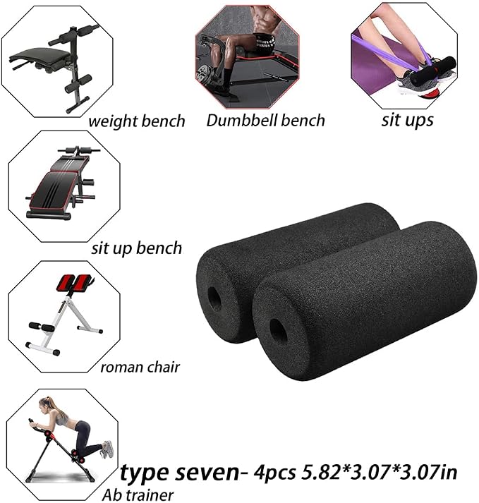 Foot Foam Pads Rollers(5.7 * 3.14 * 3.14in) for Exercise Machine, Inversion Table, Workout Bench, Sits Ups Replacement Parts, Home Gym Accesories