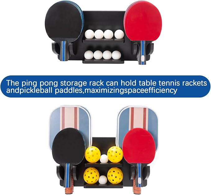 Ping Pong Paddle Storage Rack, Ping Pong Accessories Organizer Wall-Mount for 6 Paddles, 6 Pickleball Paddles and Balls, Pine Wood Table Tennis Racket Display for Game Room Bar Office Home