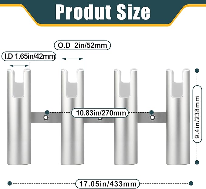 Aluminum Fishing Boat Rod Holder, 3/4 Link Tube Rod Rack, Marine Grade Aluminum Rod Mount for Boats & Yachts, Silver