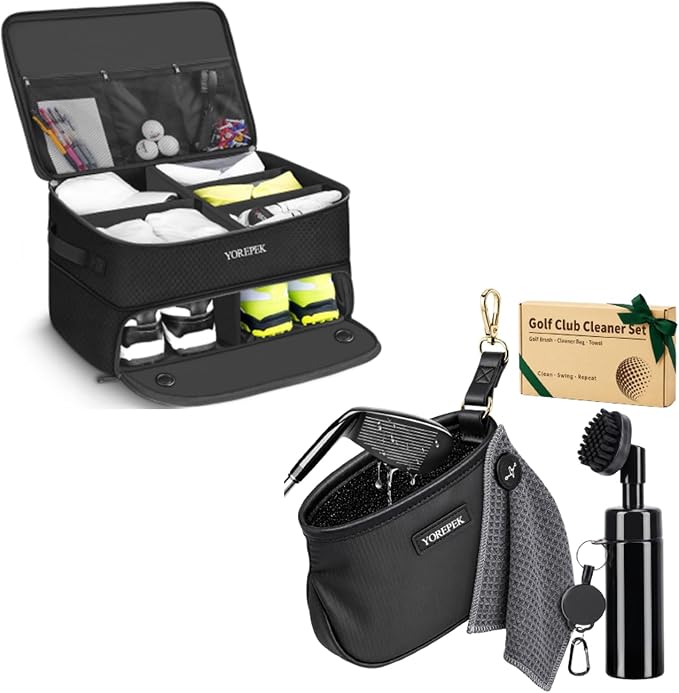 YOREPEK 2 Layer Golf Trunk Organizer 3-in-1 Golf Club Cleaner Set