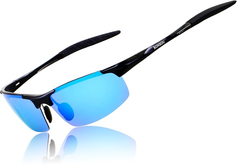 RONSOU Men Sport Al-Mg Polarized Sunglasses Unbreakable for Driving Cycling Fishing Golf
