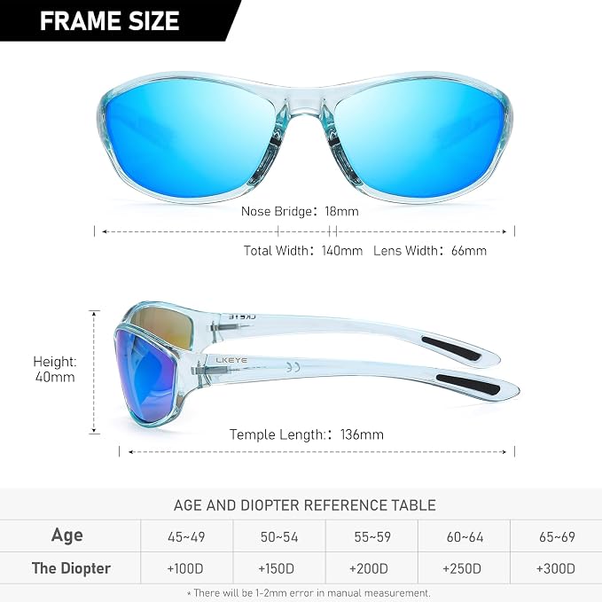LKEYE Bifocal Reading Sunglasses Men Women Sports Style Sun Reader Wrap Around Build-In UV Protection Driving glasses LK6092